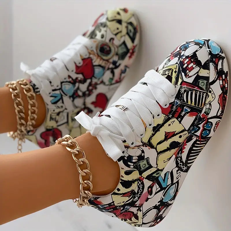 Chaussures Superposées pour Femmes au Design Graffiti