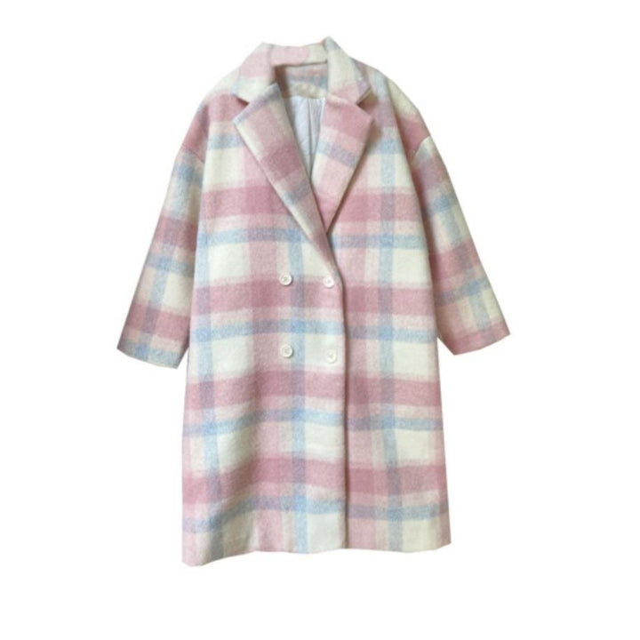 Damira - Manteau Femme en Laine Mélangée à Motif Carreaux Pastel