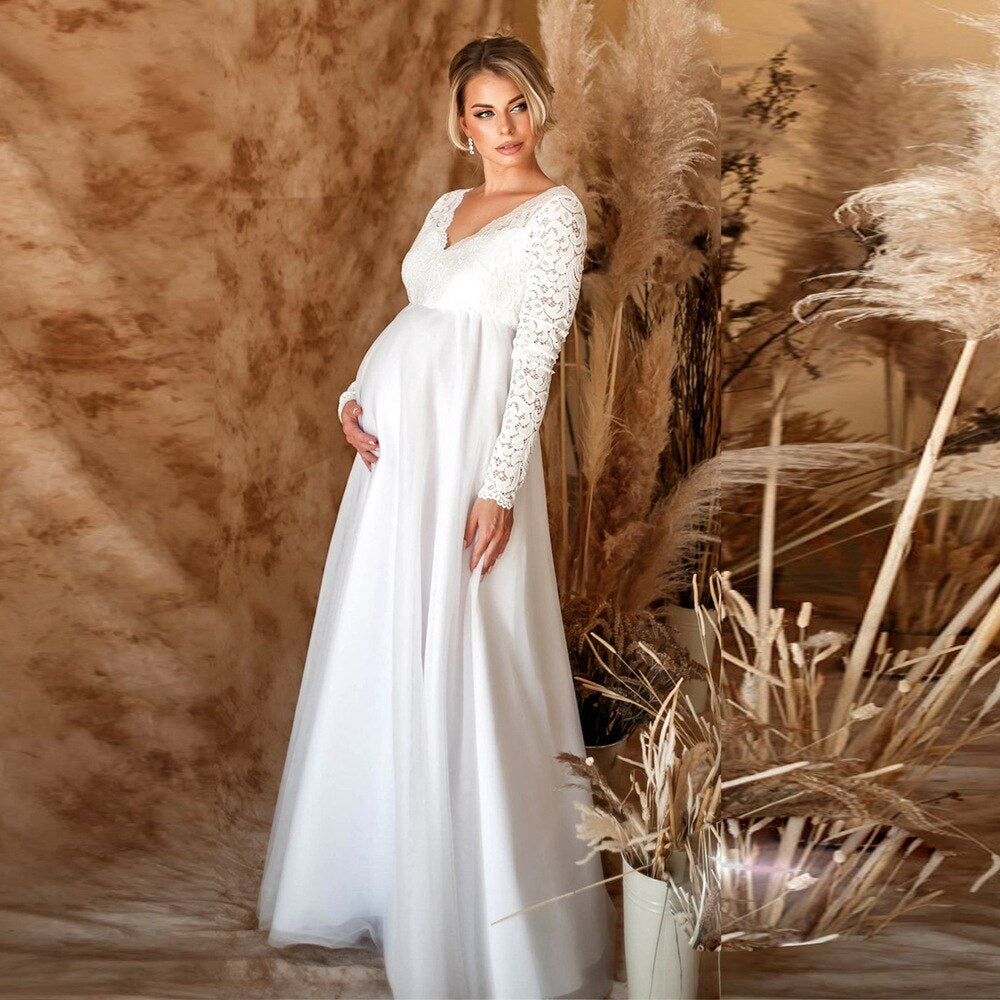 Robe Maxi Élégante en Dentelle pour Futures Mamans