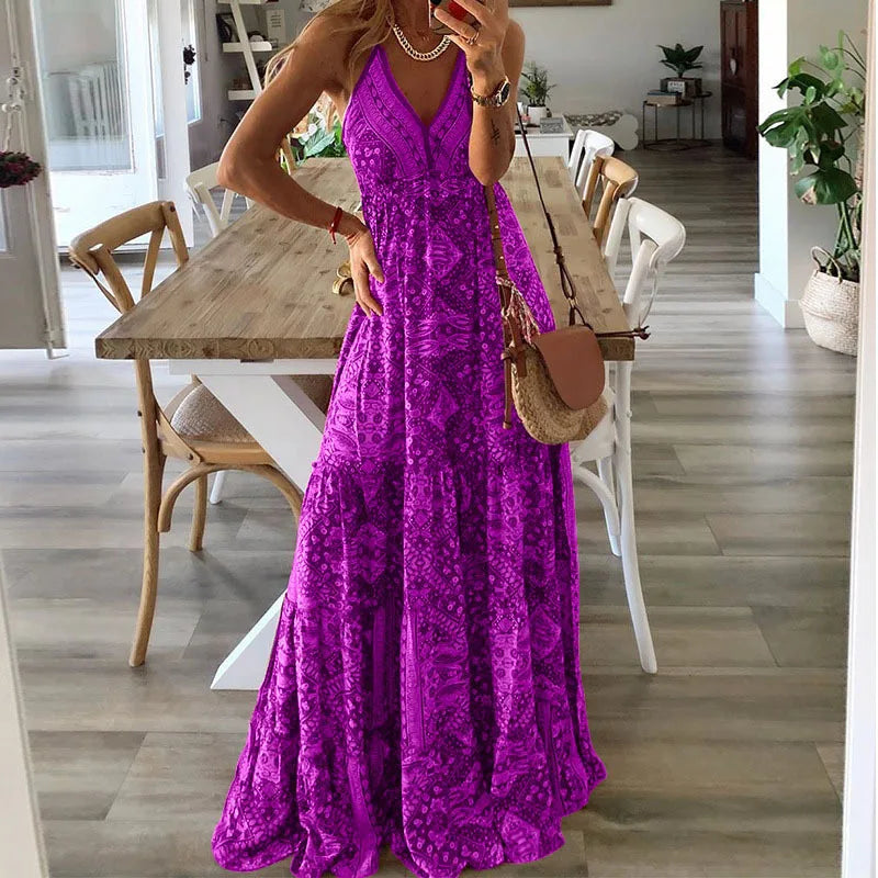 Robe Longue Boho à Imprimé Floral pour Femmes