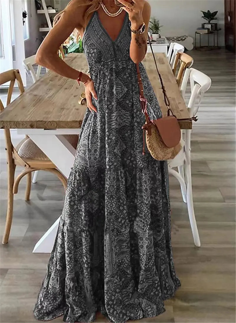 Robe Longue Boho à Imprimé Floral pour Femmes