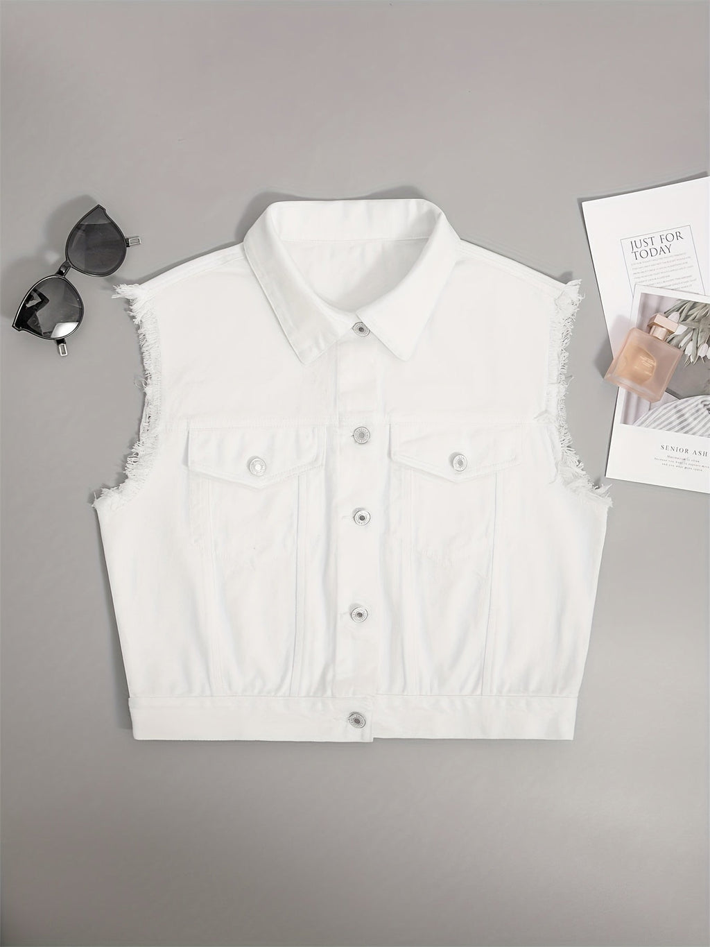 Johanna - Gilet en denim sans manches avec poches à rabat