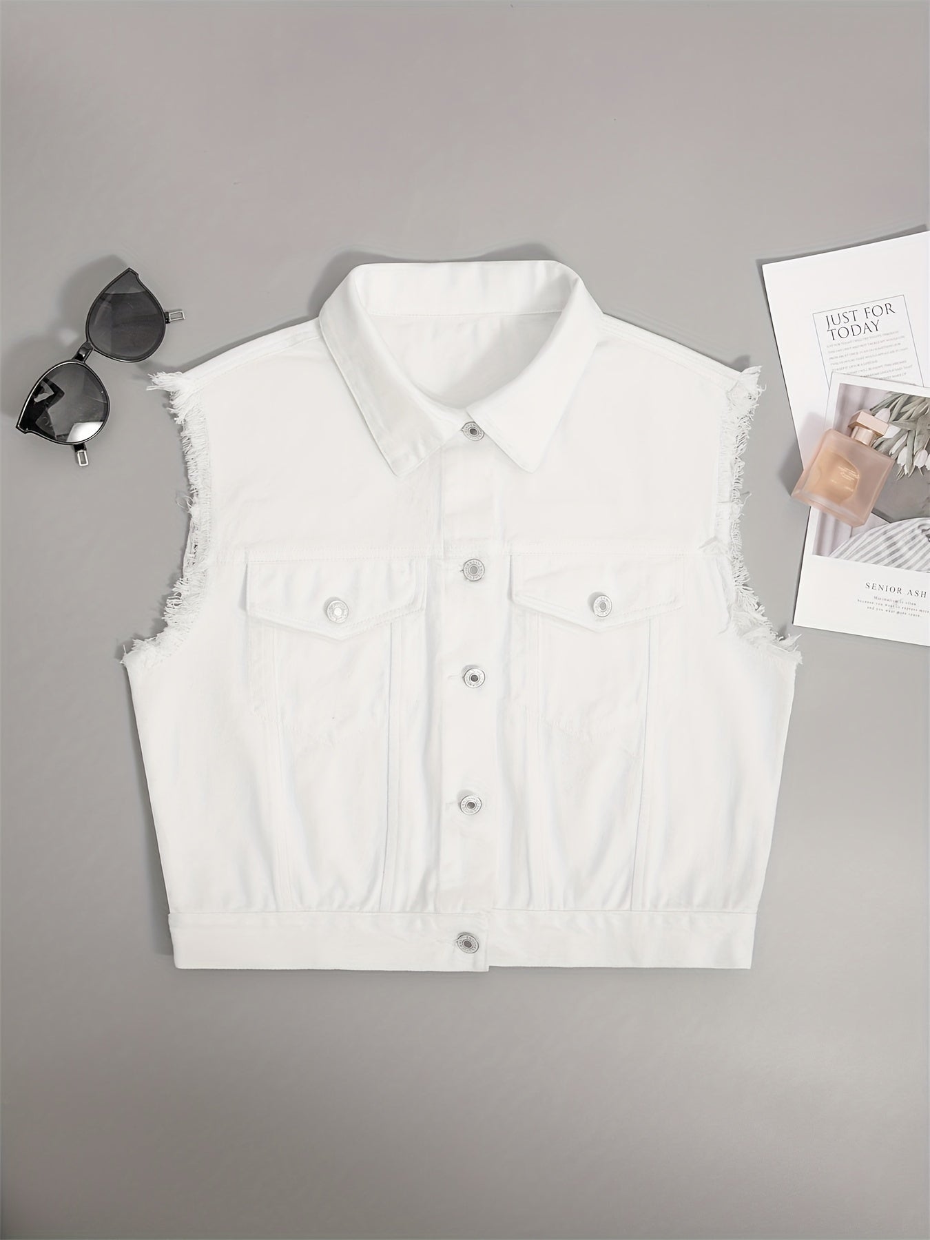 Johanna - Gilet en denim sans manches avec poches à rabat