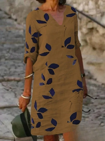 Robe Fleurie à Manches Mi-Longues pour Femmes