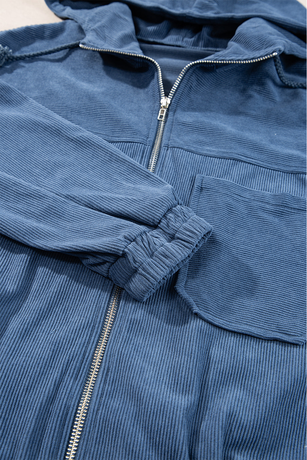 Veste Teal à Capuche avec Cordon de Serrage et Zip