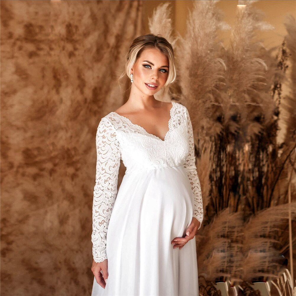 Robe Maxi Élégante en Dentelle pour Futures Mamans