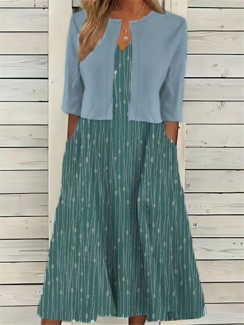 Ensemble Chic à Fleurs en Deux Pièces avec Crop Top Uni et Col Rond