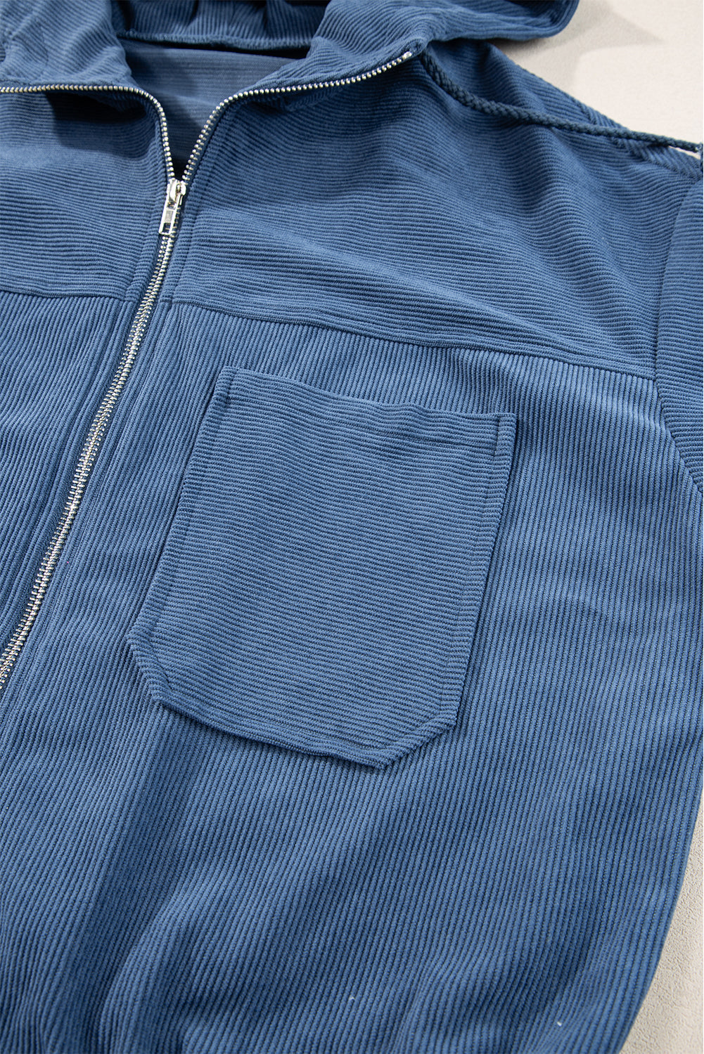 Veste Teal à Capuche avec Cordon de Serrage et Zip