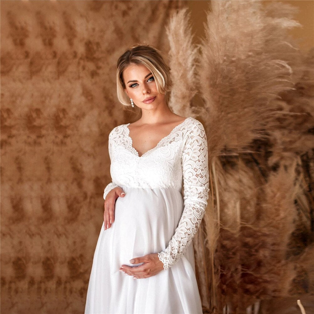 Robe Maxi Élégante en Dentelle pour Futures Mamans