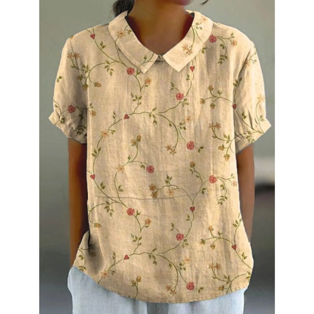 Blouse en Coton à Motif Floral au Style Pastoral