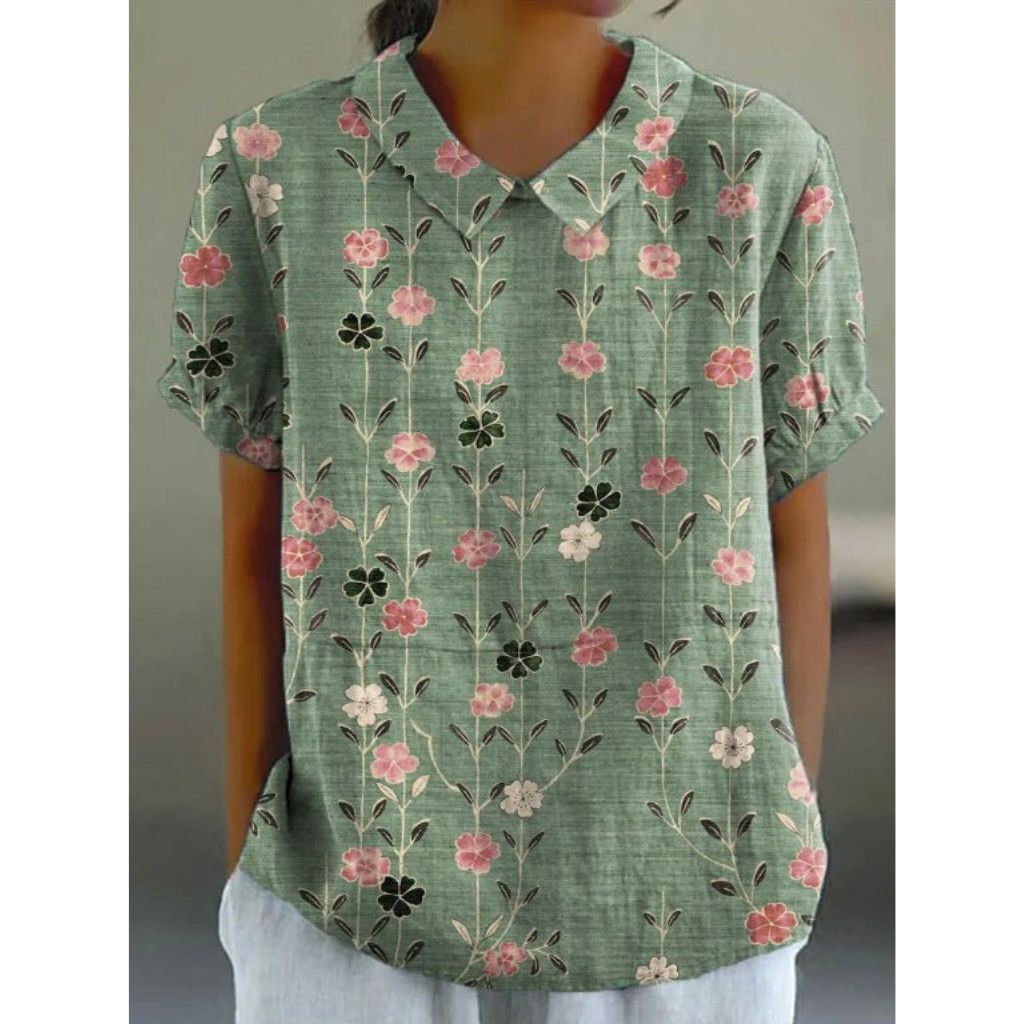 Blouse en Coton à Motif Floral au Style Pastoral