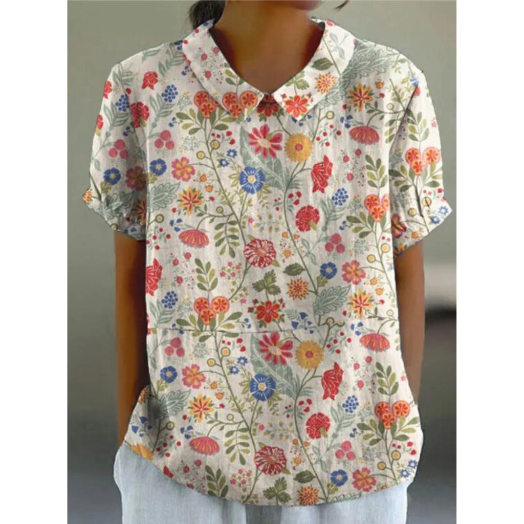 Blouse en Coton à Motif Floral au Style Pastoral