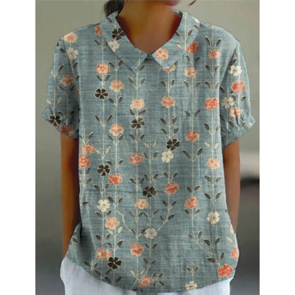 Blouse en Coton à Motif Floral au Style Pastoral