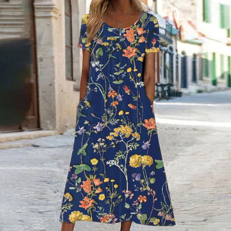 Robe Chic à Motif Floral avec Tunique Abdominale