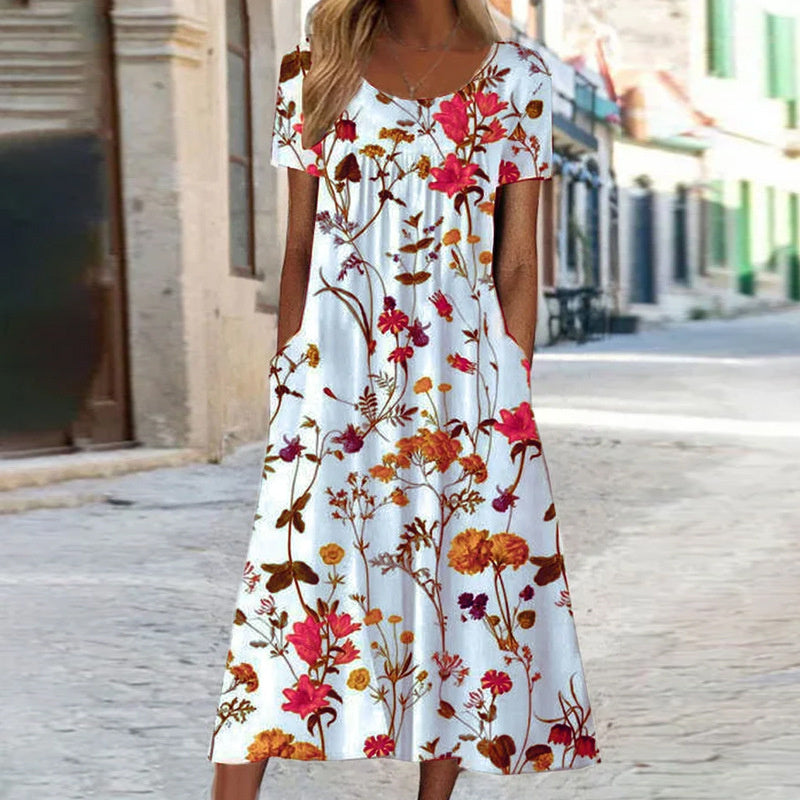 Robe Chic à Motif Floral avec Tunique Abdominale