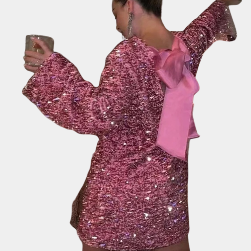 Robe courte à sequins avec col rond pour femmes