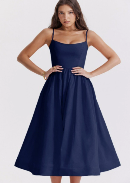 Robe Midi Élégante avec Détails de Lacer au Dos