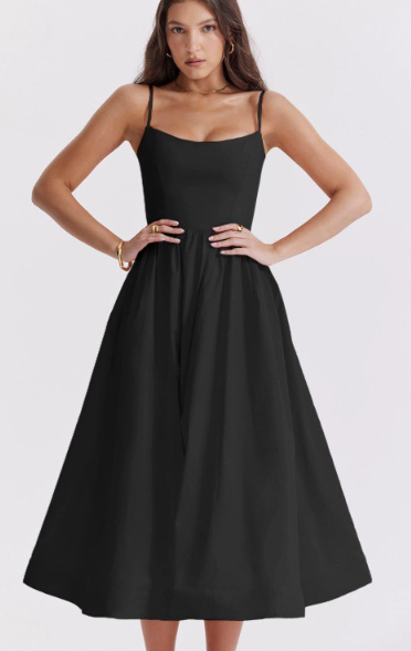 Robe Midi Élégante avec Détails de Lacer au Dos