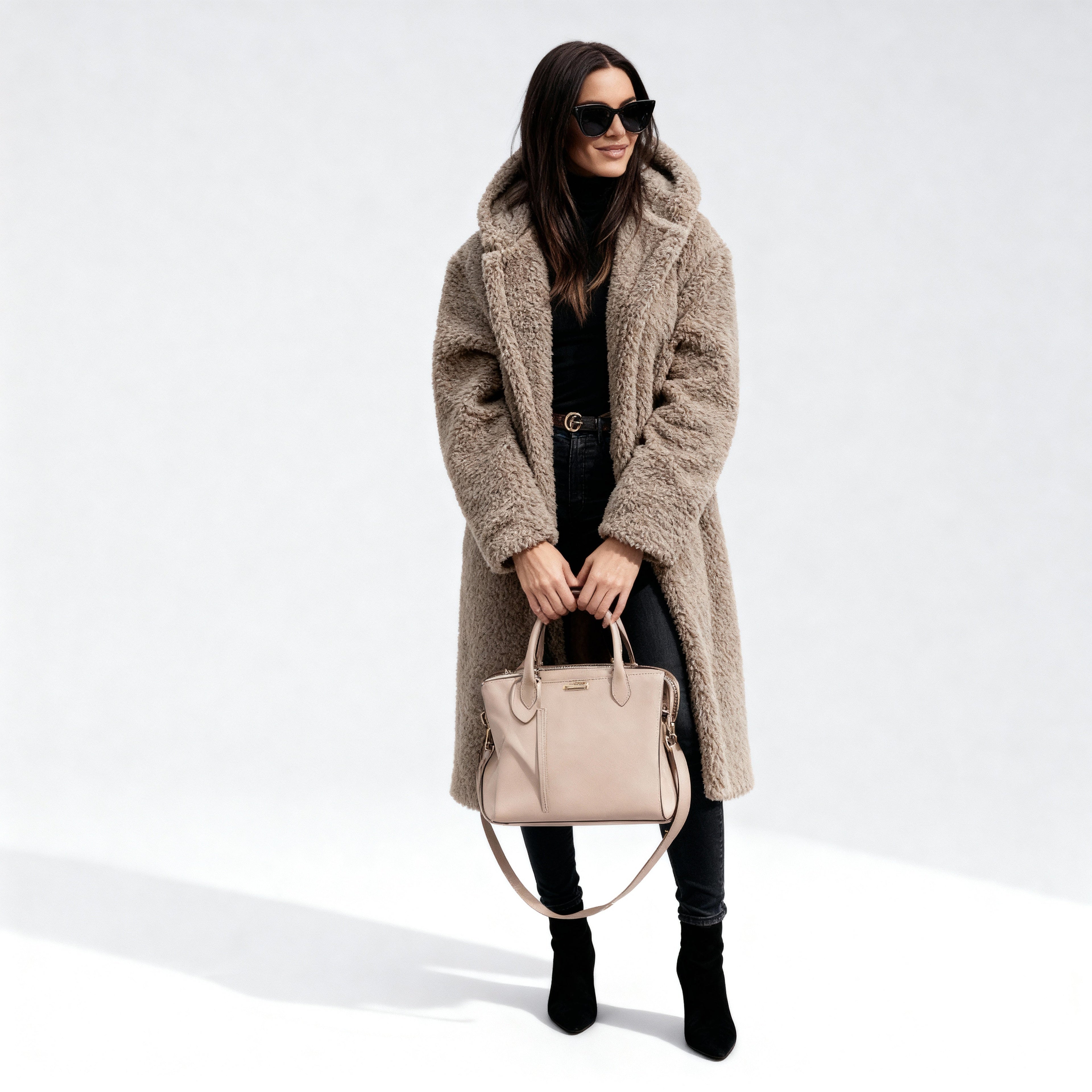 Long Manteau Élégant en Fausse Fourrure pour Femmes