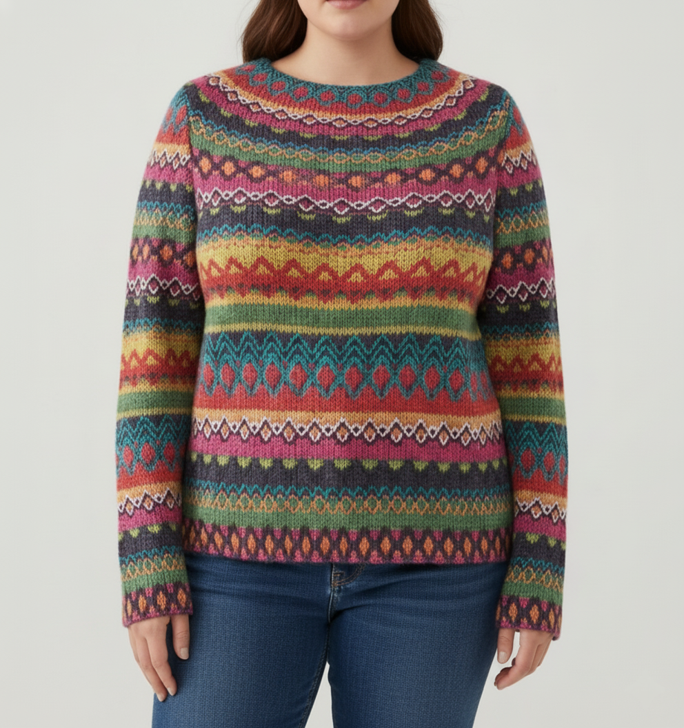 Pull Tricoté Grande Taille Femme à Motif Multicolore