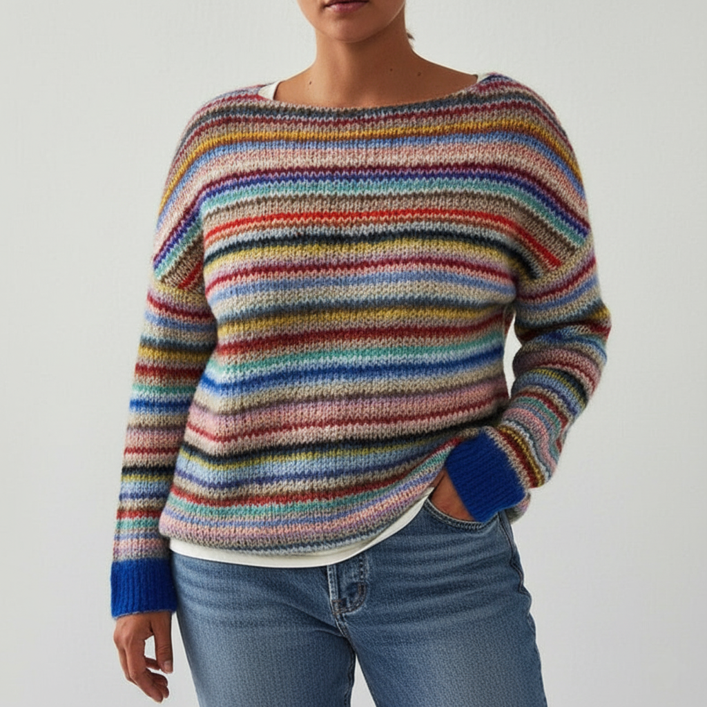 Pull Tricoté Grande Taille Femme à Motif Multicolore
