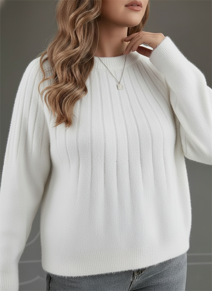 Pull Douillet en Tricot Côtelé Grande Taille pour Femmes