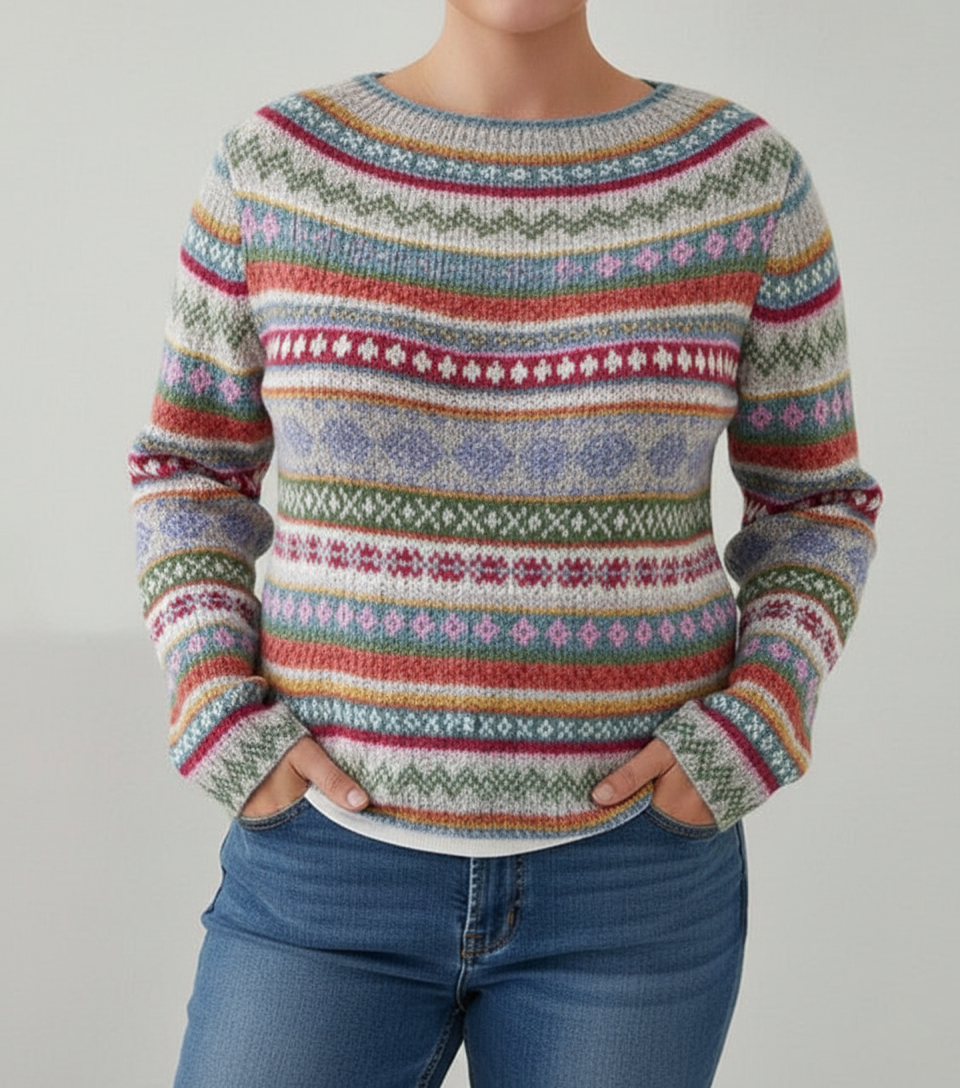 Pull Tricoté Grande Taille Femme à Motif Multicolore