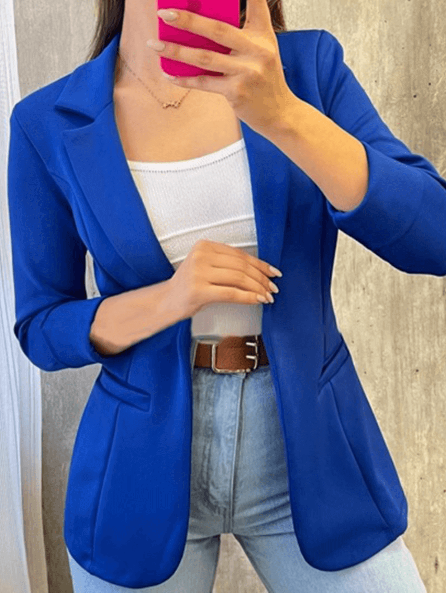 Blazer Chic pour Femmes en Teinte Unie avec Poches, Col Revers et Manches Longues
