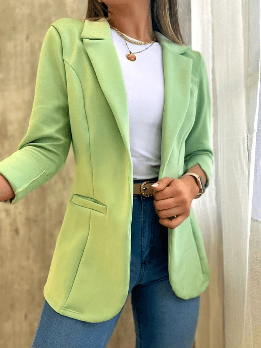 Blazer Chic pour Femmes en Teinte Unie avec Poches, Col Revers et Manches Longues