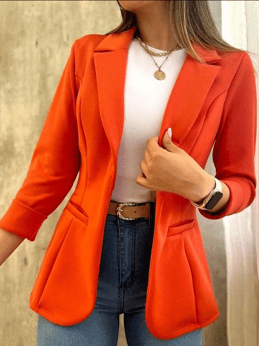 Blazer Chic pour Femmes en Teinte Unie avec Poches, Col Revers et Manches Longues