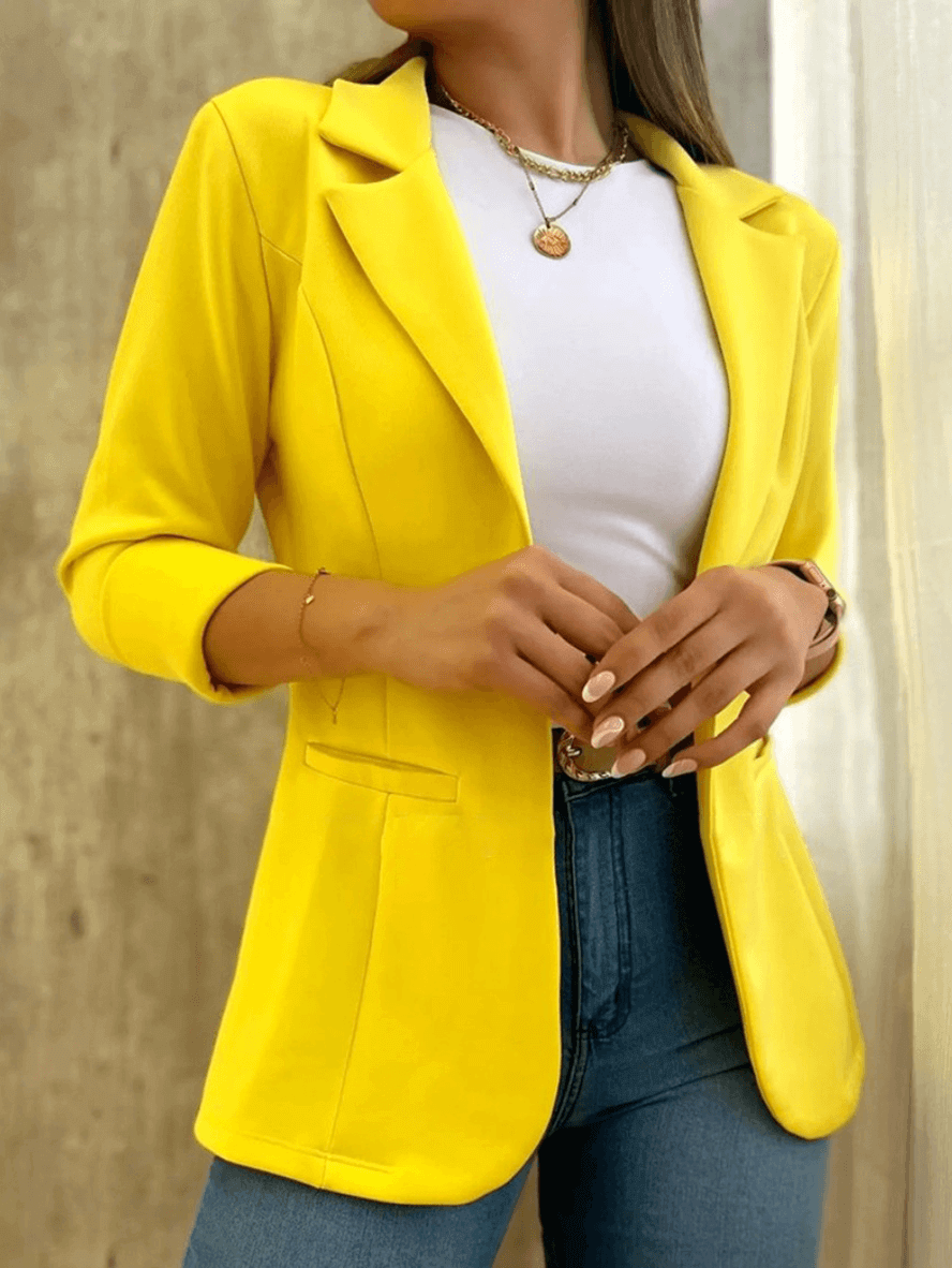 Blazer Chic pour Femmes en Teinte Unie avec Poches, Col Revers et Manches Longues