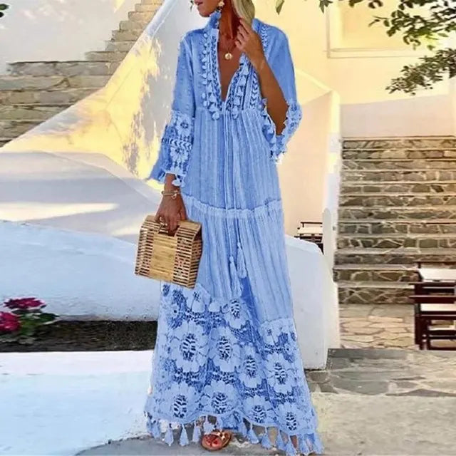 Maxi Robe Bohème en Dentelle et Franges
