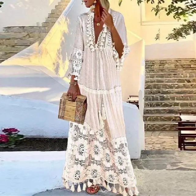 Maxi Robe Bohème en Dentelle et Franges