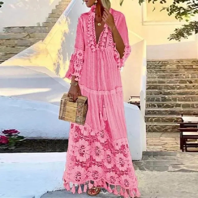 Maxi Robe Bohème en Dentelle et Franges