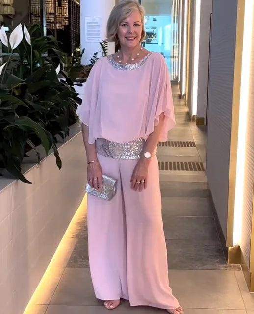 Ensemble de Soirée Élégant : Haut Brillant et Pantalon Palazzo