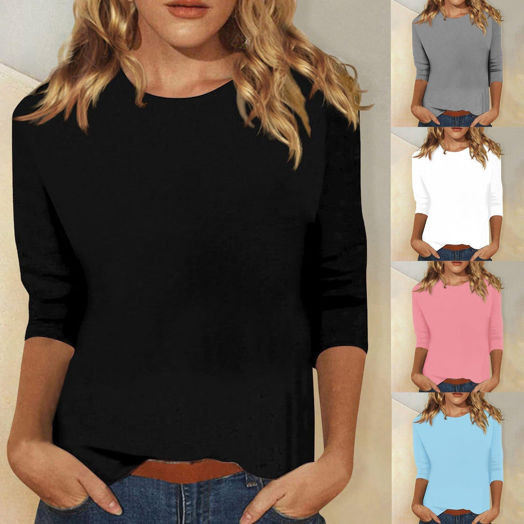 Blouse Élégante à Manches 3/4 pour Femmes avec Ourlet Arrondi - Heidi Fashion