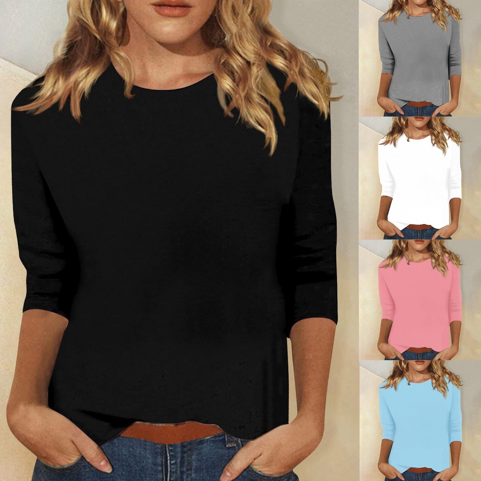 Blouse Élégante à Manches 3/4 pour Femmes avec Ourlet Arrondi - Heidi Fashion