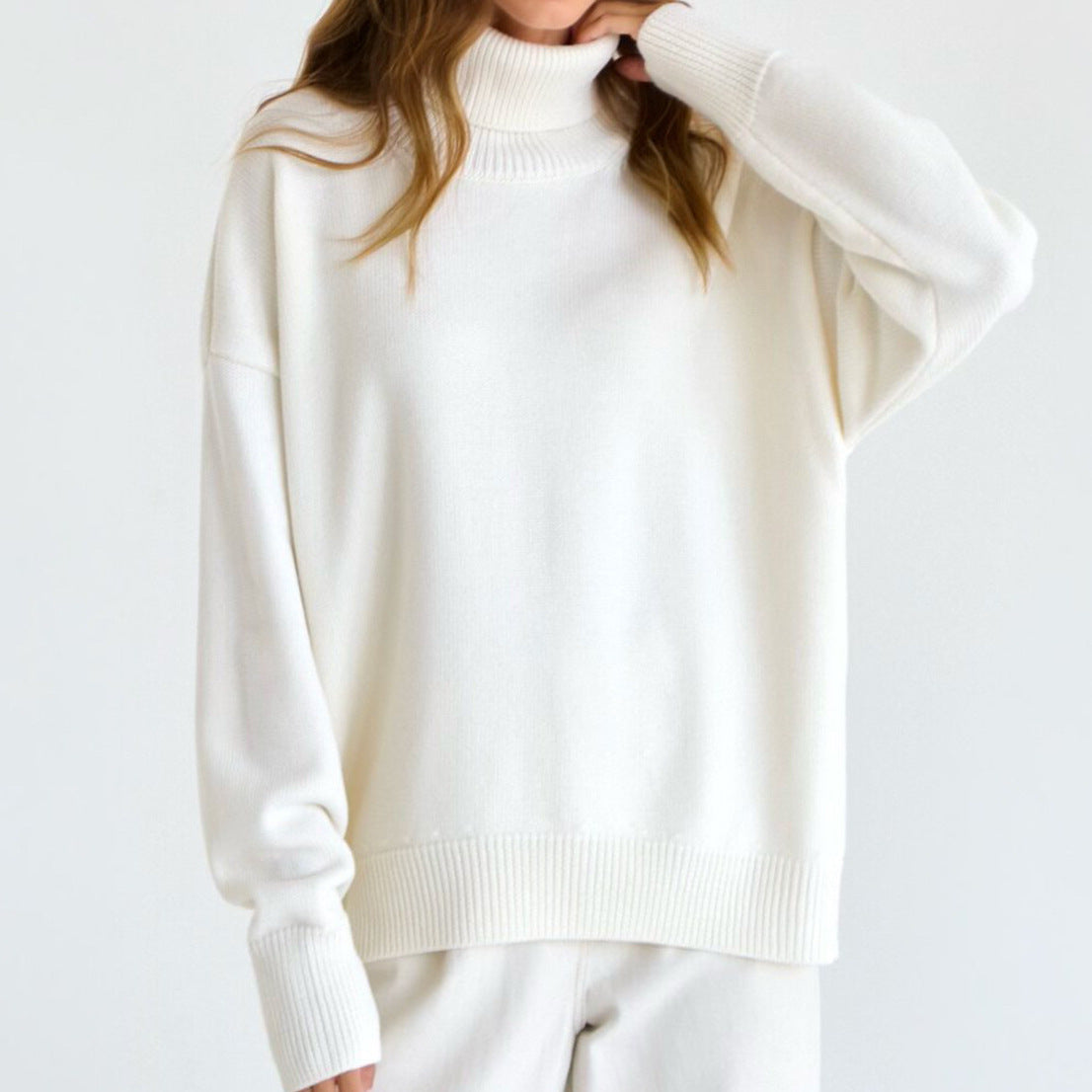Pull en tricot oversize à col roulé pour femmes