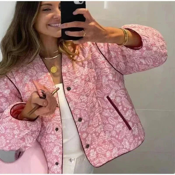 BLOOM – Veste Matelassée Patchwork Rose Femme