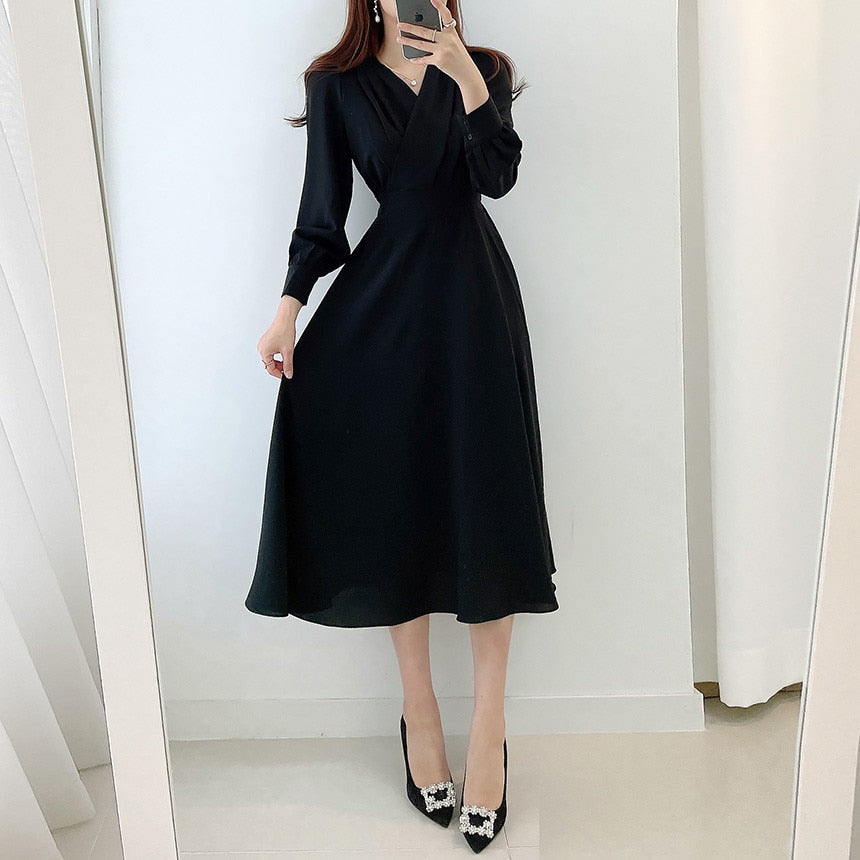 Robe A-Ligne Élégante avec Décolleté en V et Manches Volantes