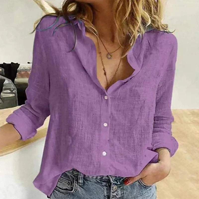 Chemise Élégante en Coton à Manches Longues pour Femmes