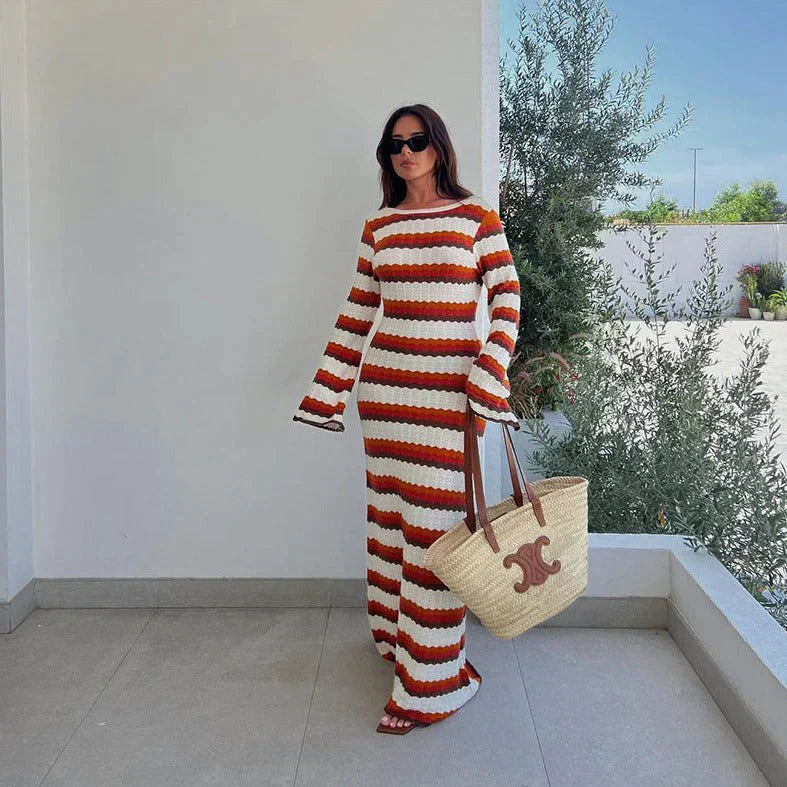 Chic Striped Maxi Knit Dress