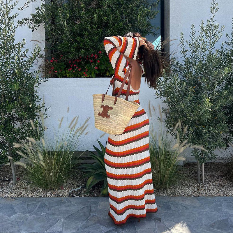 Chic Striped Maxi Knit Dress