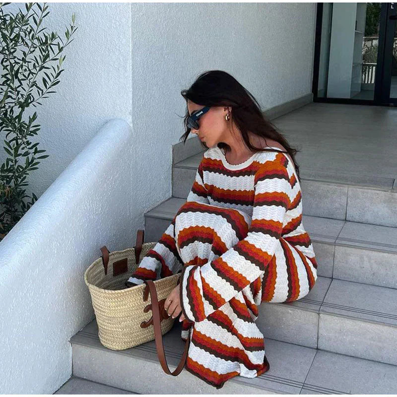 Chic Striped Maxi Knit Dress