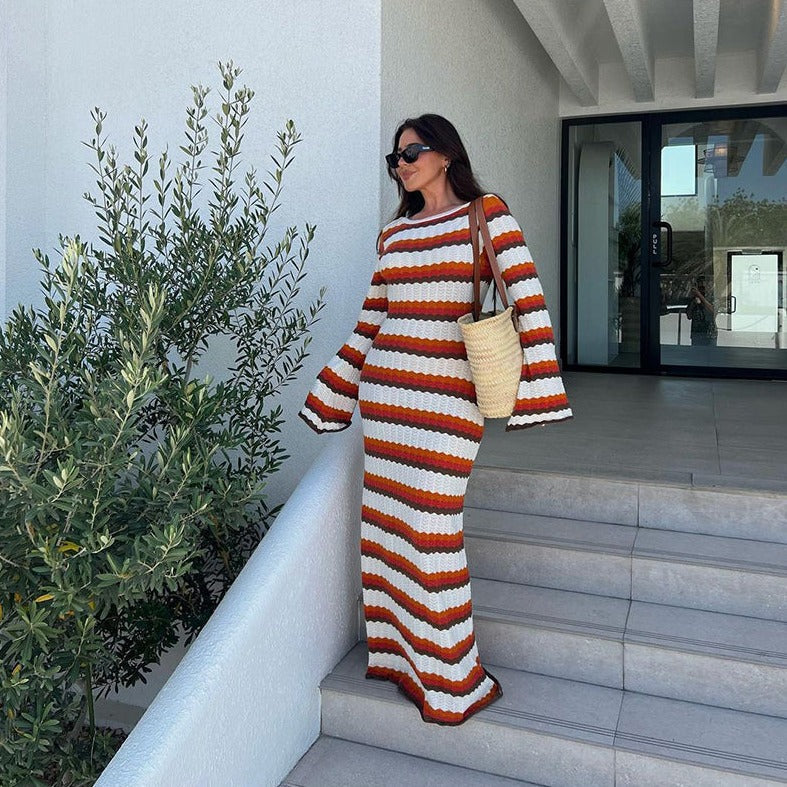 Chic Striped Maxi Knit Dress