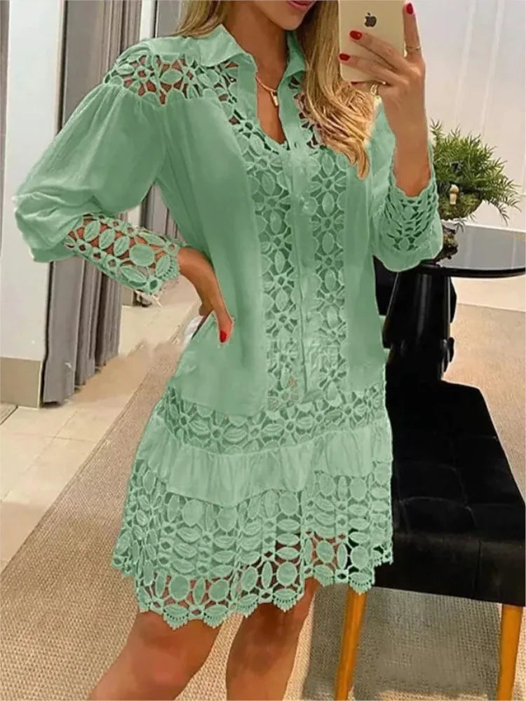 Robe en Dentelle Chic à Manches Longues pour Femmes