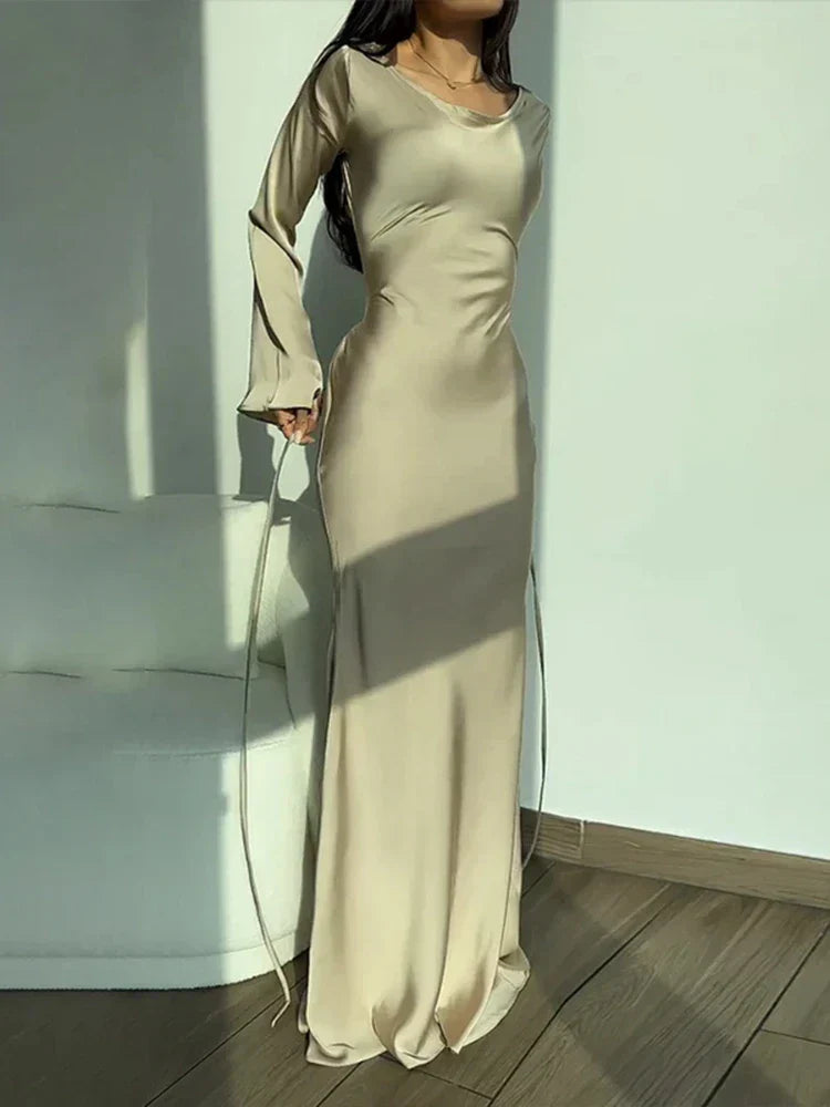 Robe Longue Femme à Encolure Ronde