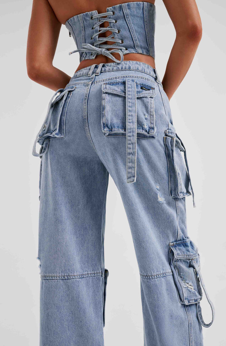 Pantalons Cargo en Denim Élégance Pure pour Femmes