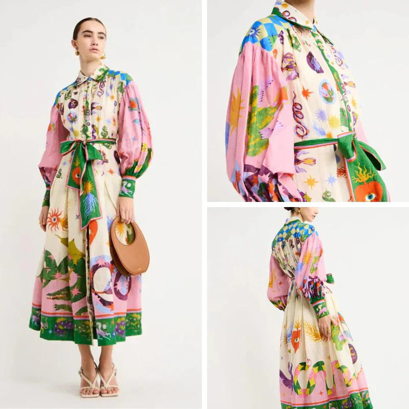 Robe Maxi Imprimée au Style Vintage