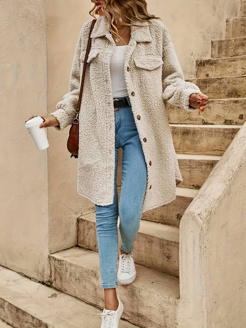 Veste teddy unie pour femmes